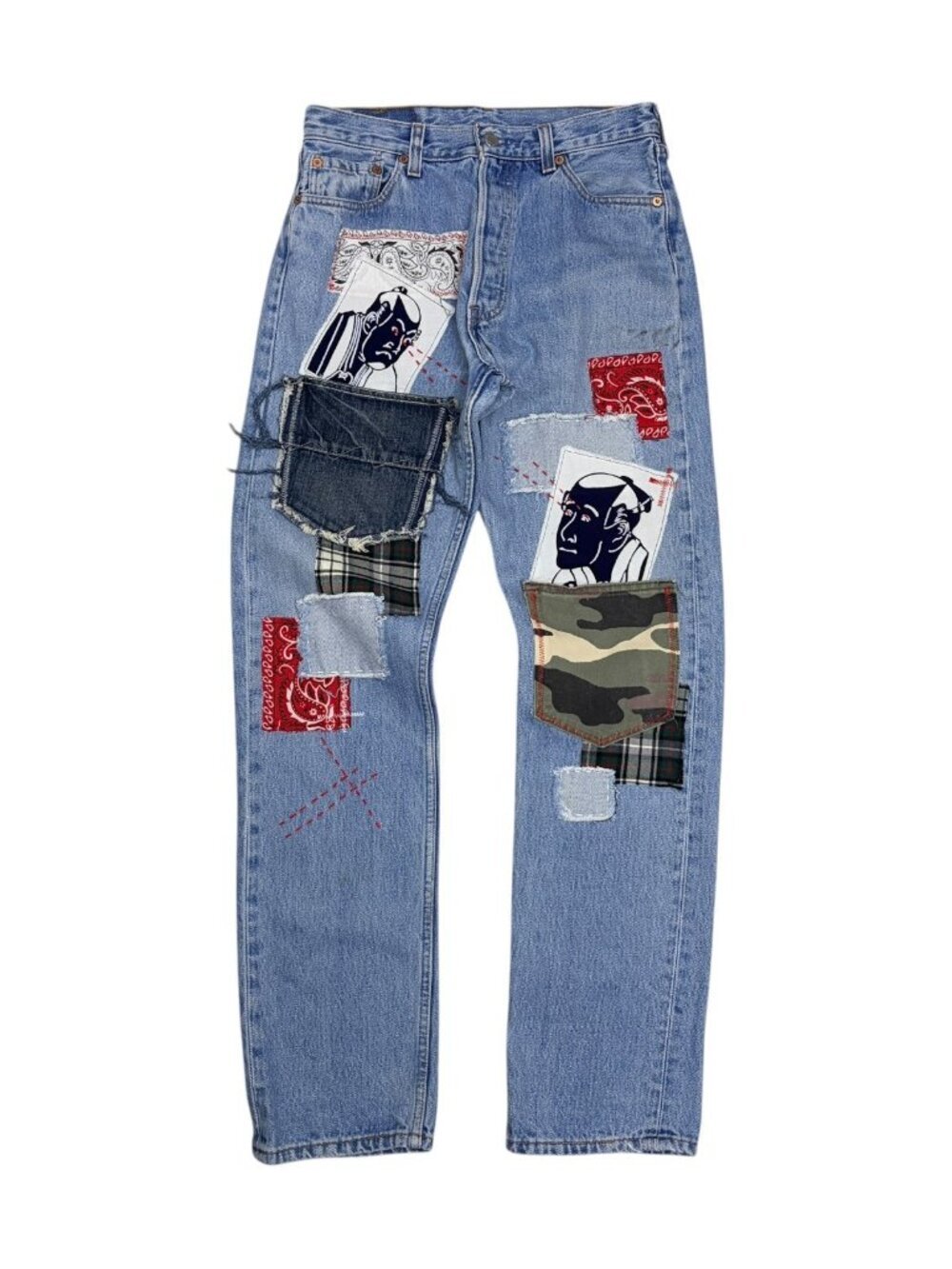 VINTAGE 80s LEVIS Jeans Junya Patch Boro Sashiko Distressed Denim Womens 30x32